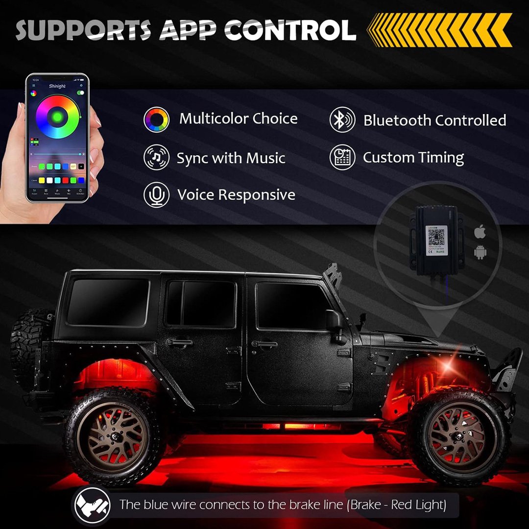 1 RGB - LED Rock lights- 6 Pods  with Bluetooth, Multifunction Neon Underglow - Image 1