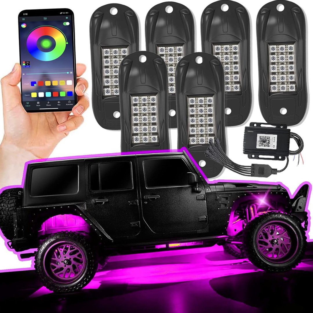 5 RGB - LED Rock lights- 6 Pods  with Bluetooth, Multifunction Neon Underglow - Image 3